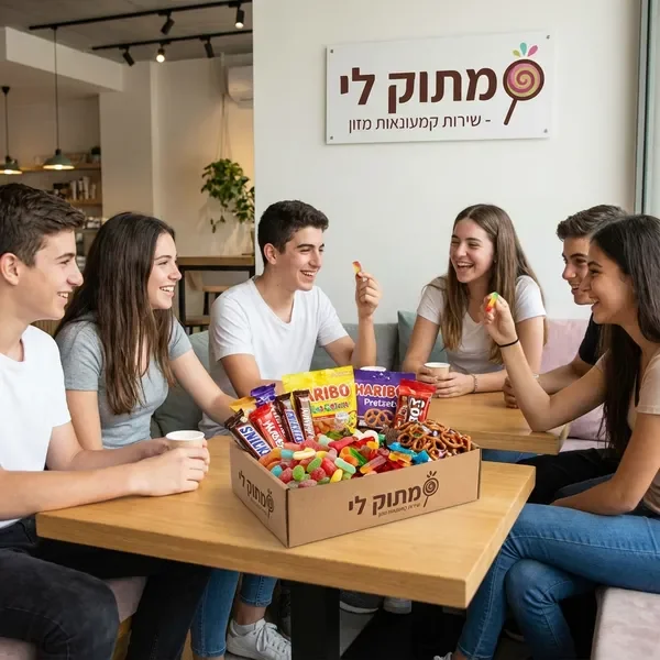 קבוצת בני נוער נהנים מממתקים ביחד